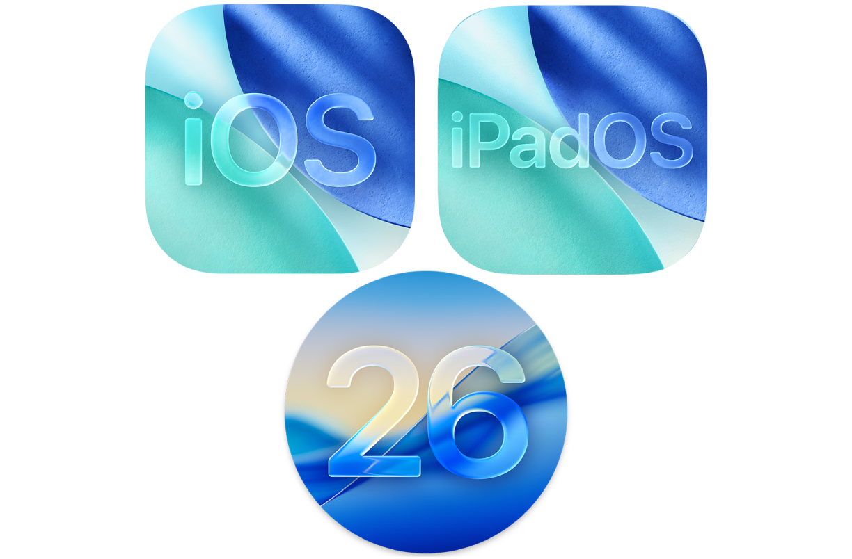 Symboler, der repræsenterer operativsystemerne til iPhone, iPad og Mac.