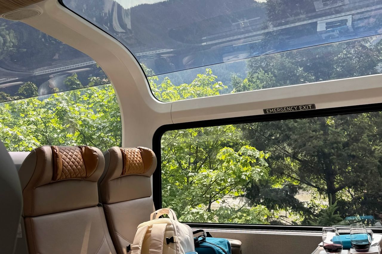 Interior of the bi-level glass-dome coach on board the Rocky Mountaineer.Credit: Annie Archer/Travel + Leisure
