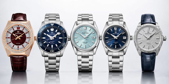 five grand seiko watches with various designs and colors. five grand seiko watches with various designs and colors.