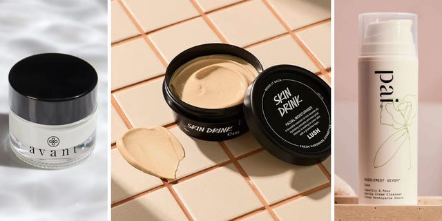 Skincare products arranged on a tiled surface, including a moisturizer, facial mask, and gentle cleanser. Skincare products arranged on a tiled surface, including a moisturizer, facial mask, and gentle cleanser.