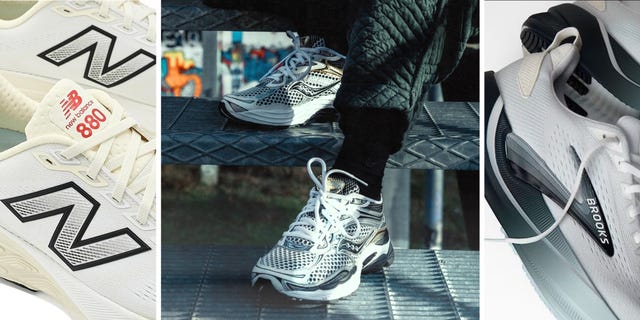 A collage of various running shoes including styles from New Balance, Brooks, and Saucony. A collage of various running shoes including styles from New Balance, Brooks, and Saucony.