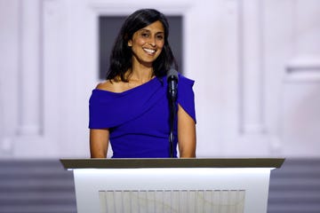 2024 Republican National Convention: Day 3 Usha Vance smiles at podium