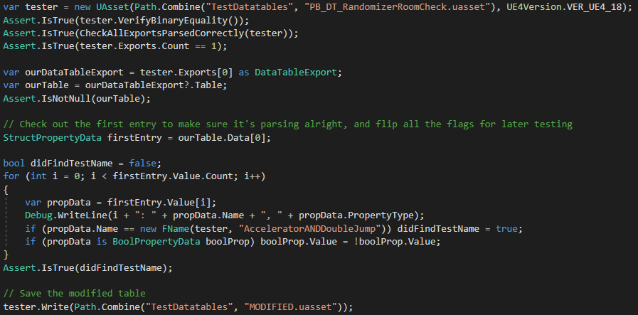 Example image of C# source code using UAssetAPI