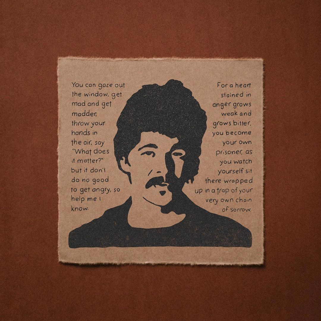 John Prine - Bruised Orange A portrait of John Prine with lyrics from the chorus of the title track. These lyrics have been stuck in m… | John prine, Bruises, Anger