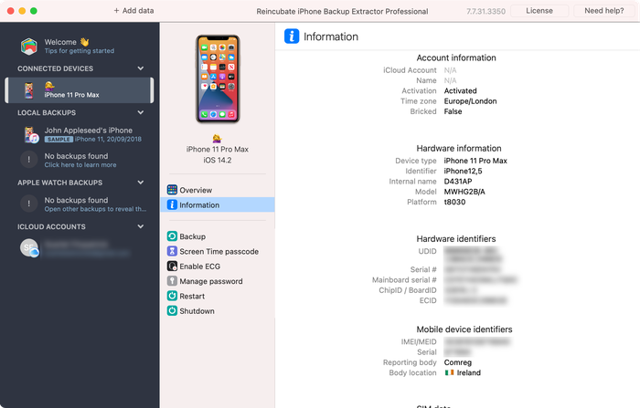 Device data shown in iPhone Backup Extractor Device data shown in iPhone Backup Extractor