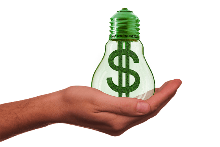hand with a bulb and dollar sign