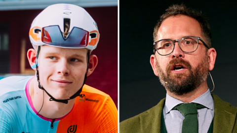 A split picture of Fin Tarling and Jonathan Vaughters
