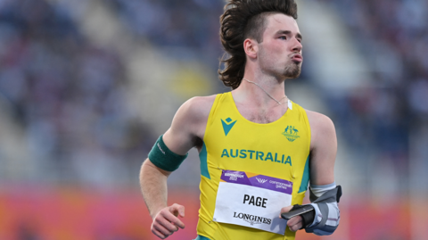 Jaydon Page of Australia competes during the para-men's 100m T45-47 at Birmingham 2022