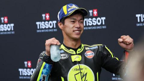 Japan's Ai Ogura celebrates his victory in Assen