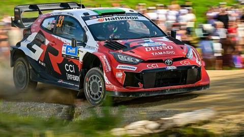 Elfyn Evans guides his car in Estonia