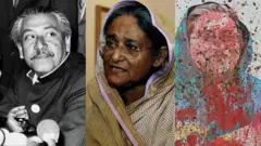 প্রথম ছবিতে শেখ মুজিবুর রহমান, দ্বিতীয়টি ২১শে অগাস্ট গ্রেনেড হামলার পরদিন শেখ হাসিনা সাংবাদিকদের সঙ্গে যখন কথা বলছিলেন এবং শেষেরটি জুলাই গণঅভ্যুত্থানের সময় শেখ হাসিনার রঙ মাখানো ছবি