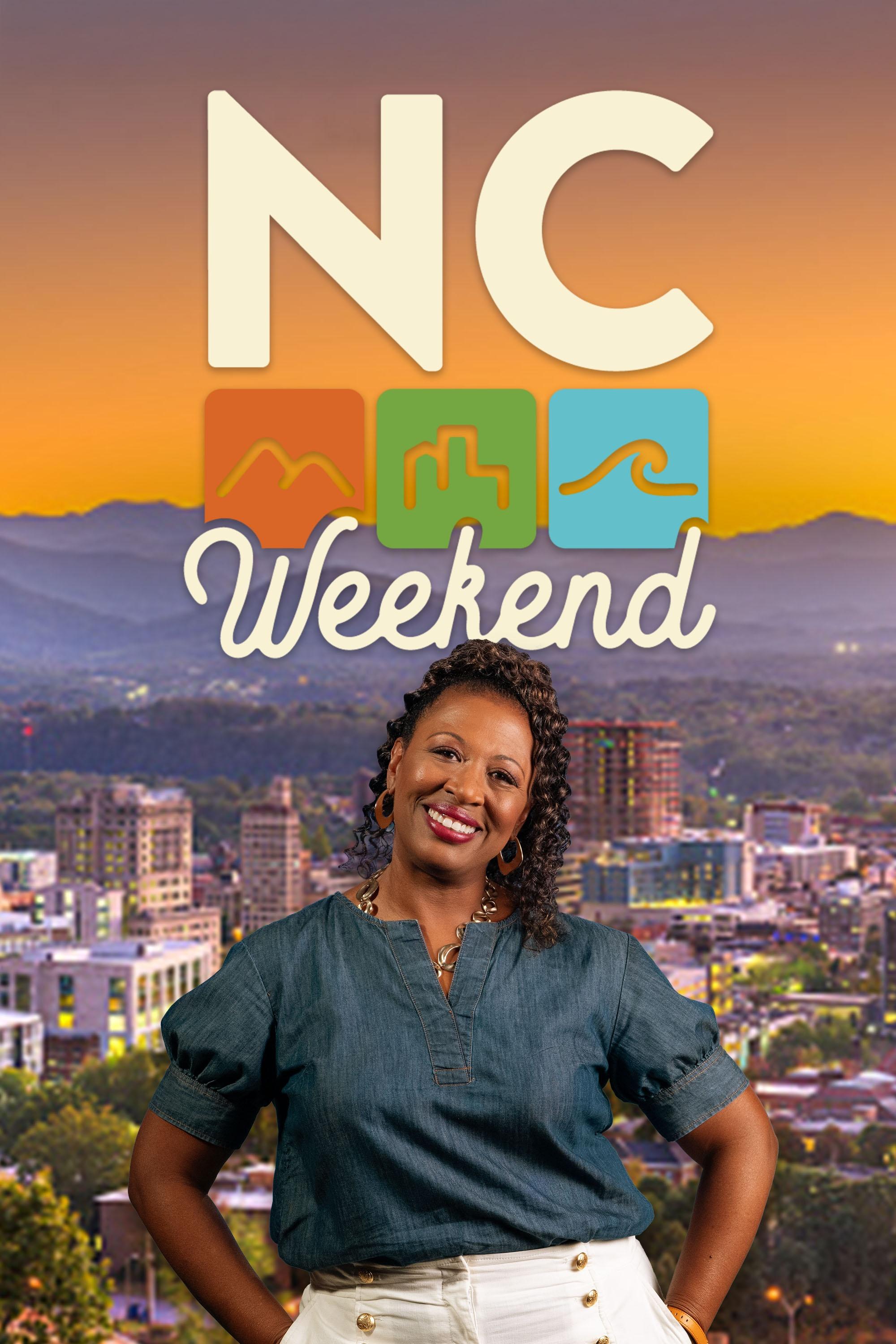 The NC Weekend logo above an image of host, Deborah Holt Noel in front of a body of water.