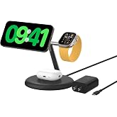 Belkin Qi2 15W Magnetic Wireless Charging Stand, 3 in 1 Fast Charger | MagSafe compatible, iPhone 16, AirPods, Apple Watch Se