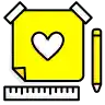 A ruler, pencil and paper with heart image on it