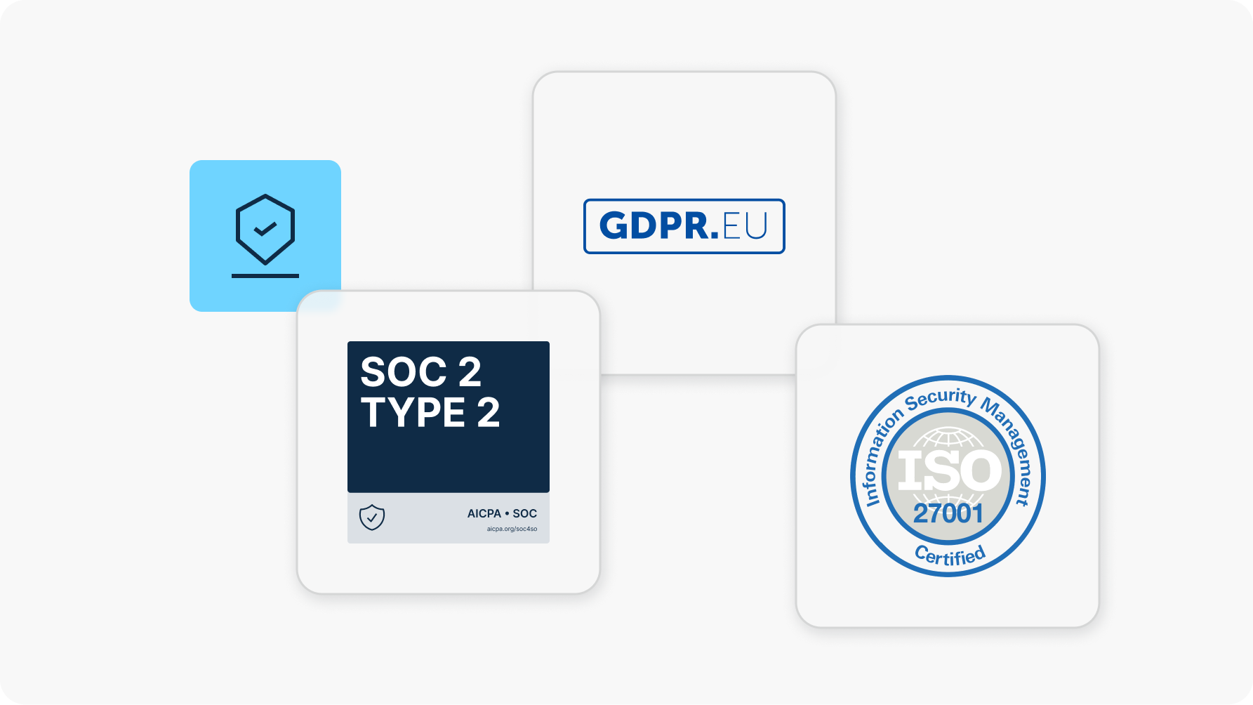 Image of badges showing that DeepL API has Soc2 Type 2 and ISO 27001 certificates, and is GDPR compliant.
