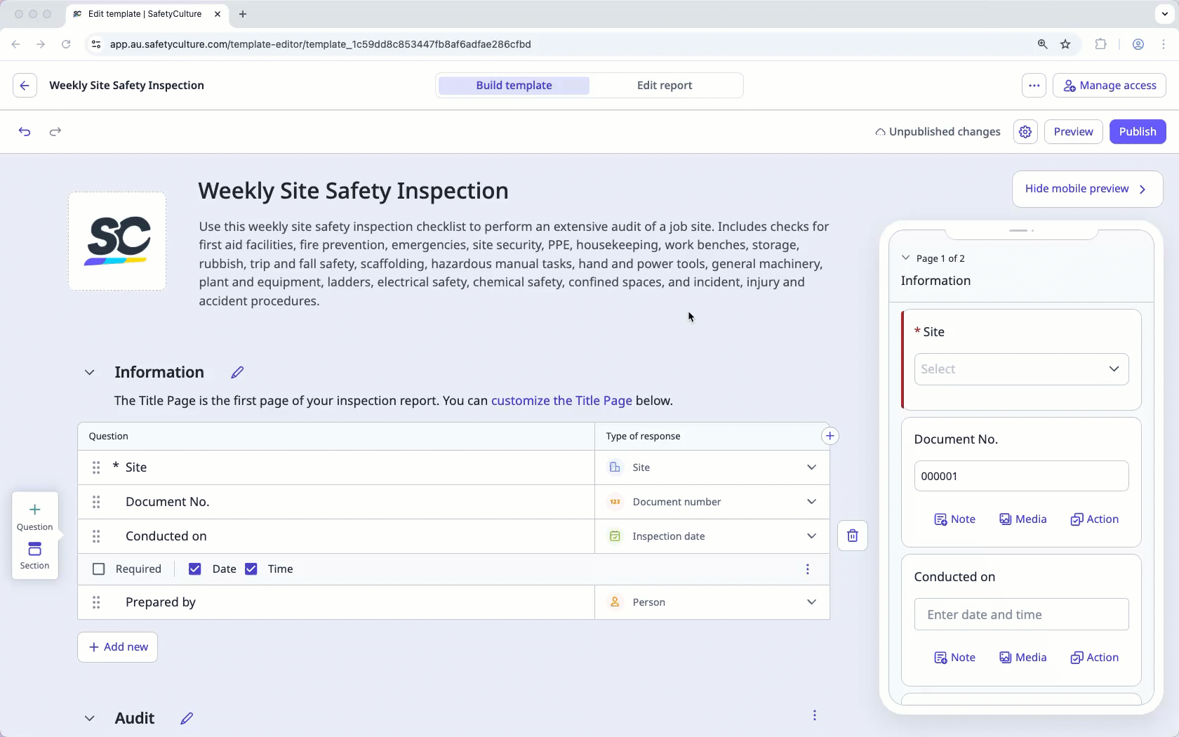 Format document numbering for your inspections via the web app.