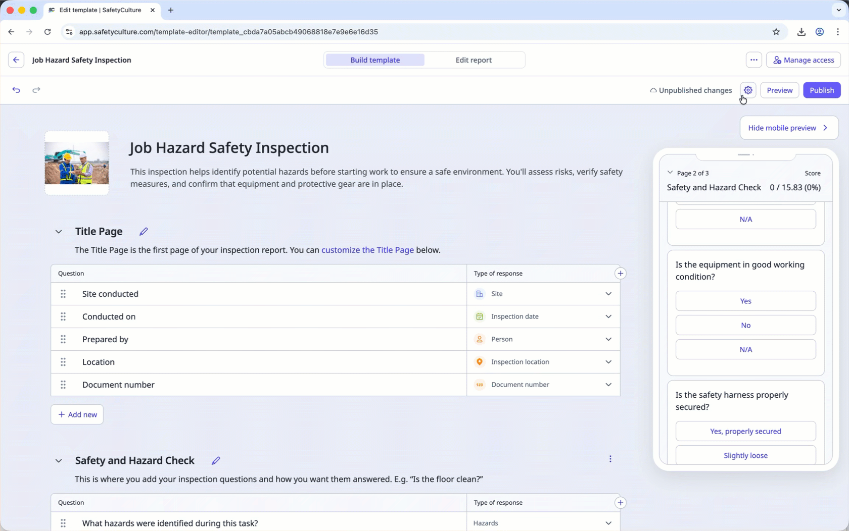 Revert unpublished changes via the web app.