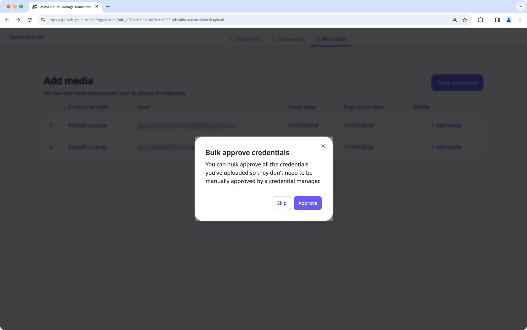Bulk approve credentials via the web app.