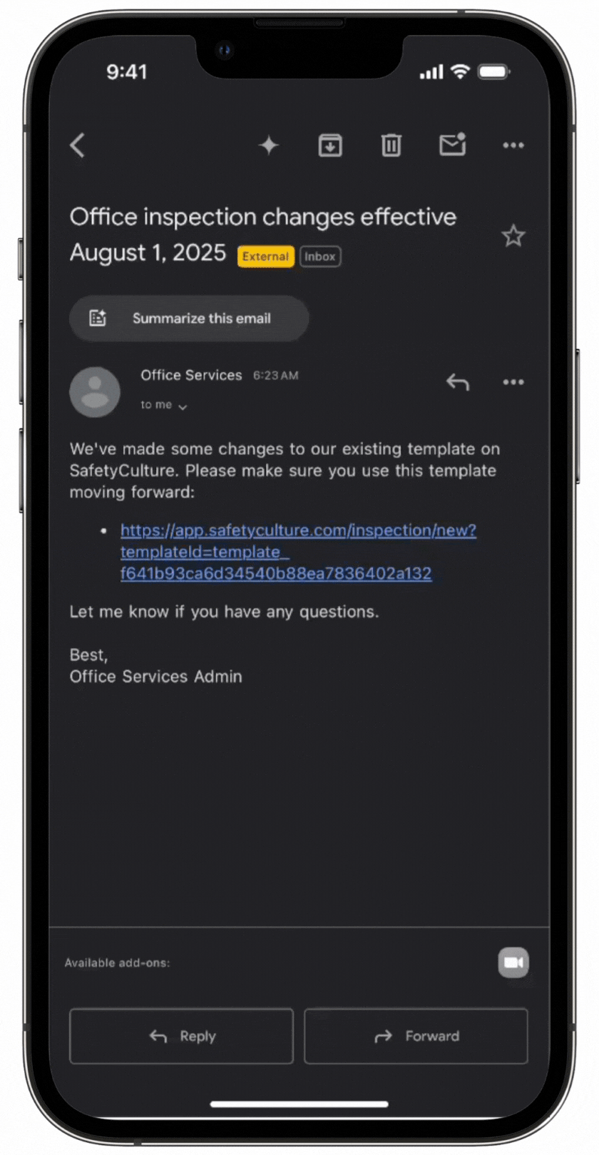 Start an inspection using a deep link via the mobile app.