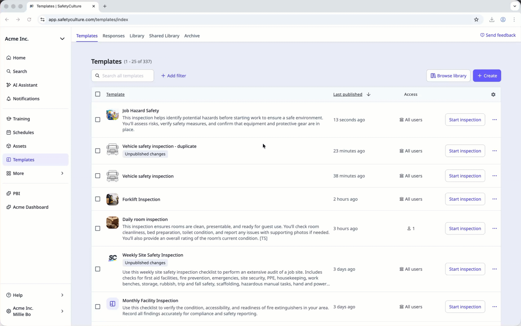 Publish a template draft via the web app.