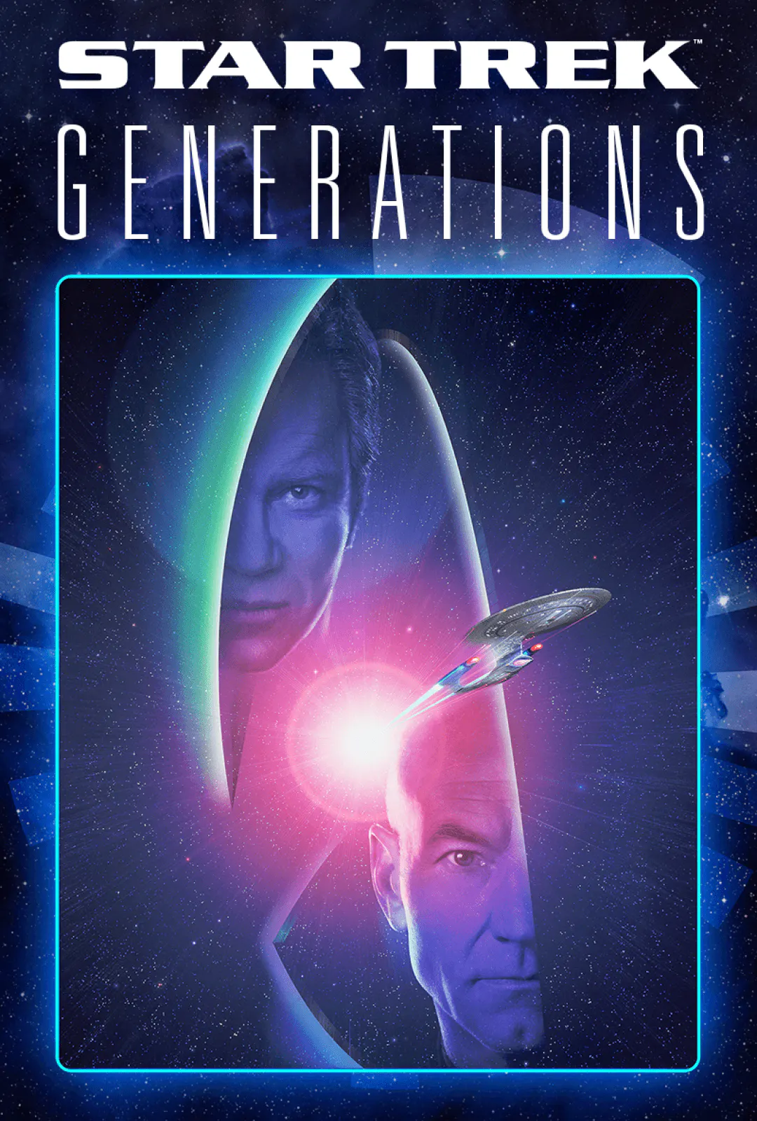 Poster art for Star Trek Generations featuring James T. Kirk and Jean-Luc Picard