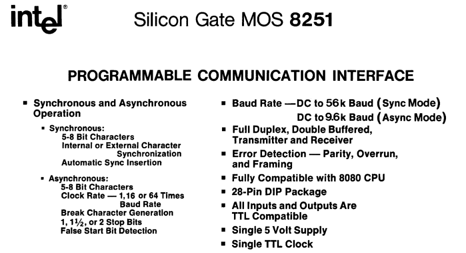 The Intel 8251 data sheet