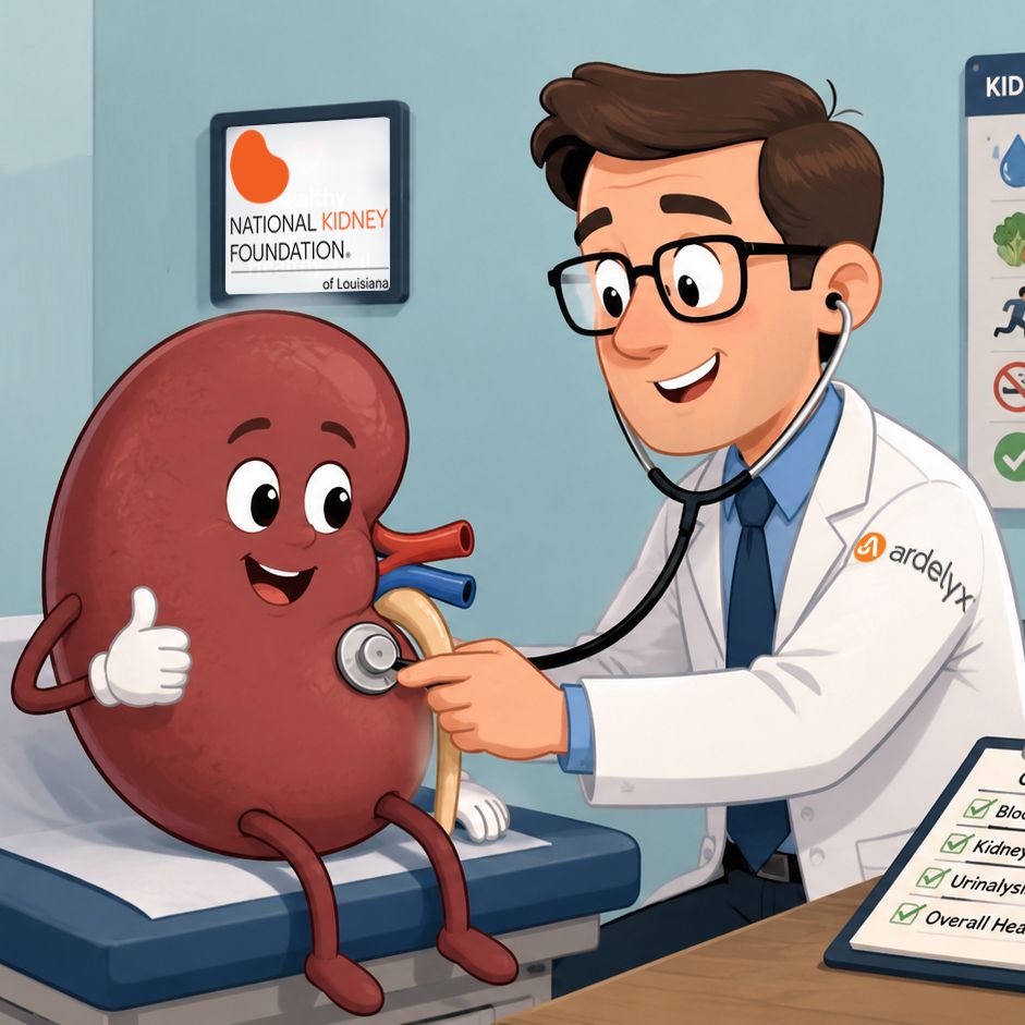 Doctor giving a Kidney check up cartoon