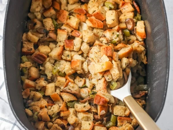 Crock pot stuffing with herbs and seasonings.
