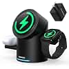 ZEEHOO 3 in 1 Charging Station for Apple Devices, Mag-Safe Charger Stand, 15W Auto-Rotating Wireless Charger for iPhone 17 16/15/14/13/12 Series& AirPods& iWatch(Black)