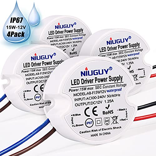 15w waterproof LED drive power supply-4Packs,IP67,110V/220AC-DC 12V 1.25A Small transformer - constant voltage LED driver is suitable for LED Strip Lights, Electrical Box, security cameras, NiuGuy 15w waterproof LED drive power supply-4Packs,IP67,110V/220AC-DC 12V 1.25A Small transformer - constant voltage LED driver is suitable for LED Strip Lights, Electrical Box, security cameras, NiuGuy