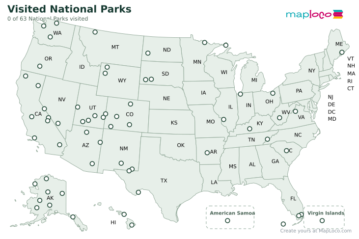 Preview of the visited National Parks map