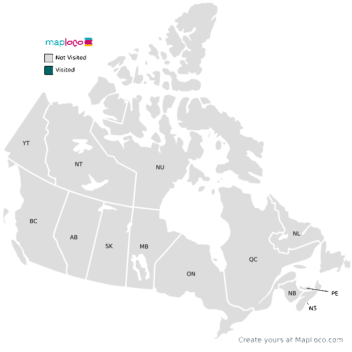 Preview of the visited Canadian provinces and territories map