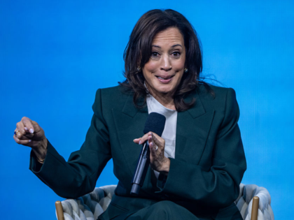 GettyImages-2281851902 VIENNA, AUSTRIA - JUNE 16: Former Vice President Kamala Harris speaks on stage during the
