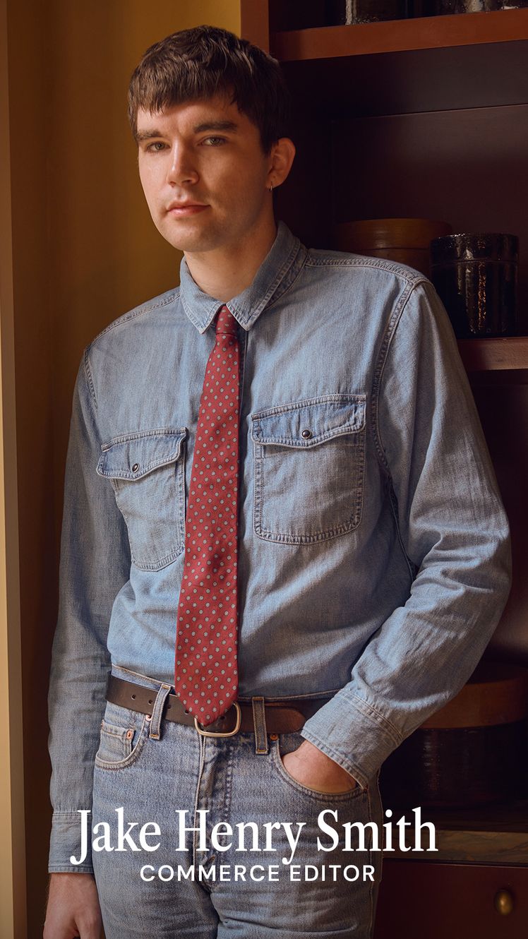 Image may contain Accessories Formal Wear Tie Necktie Clothing Shirt Adult Person Pants and Belt