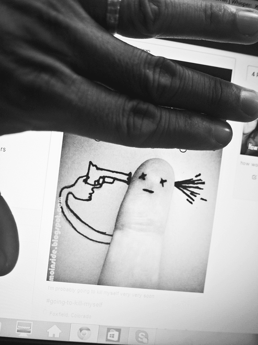 Photograph of finger committing suicide