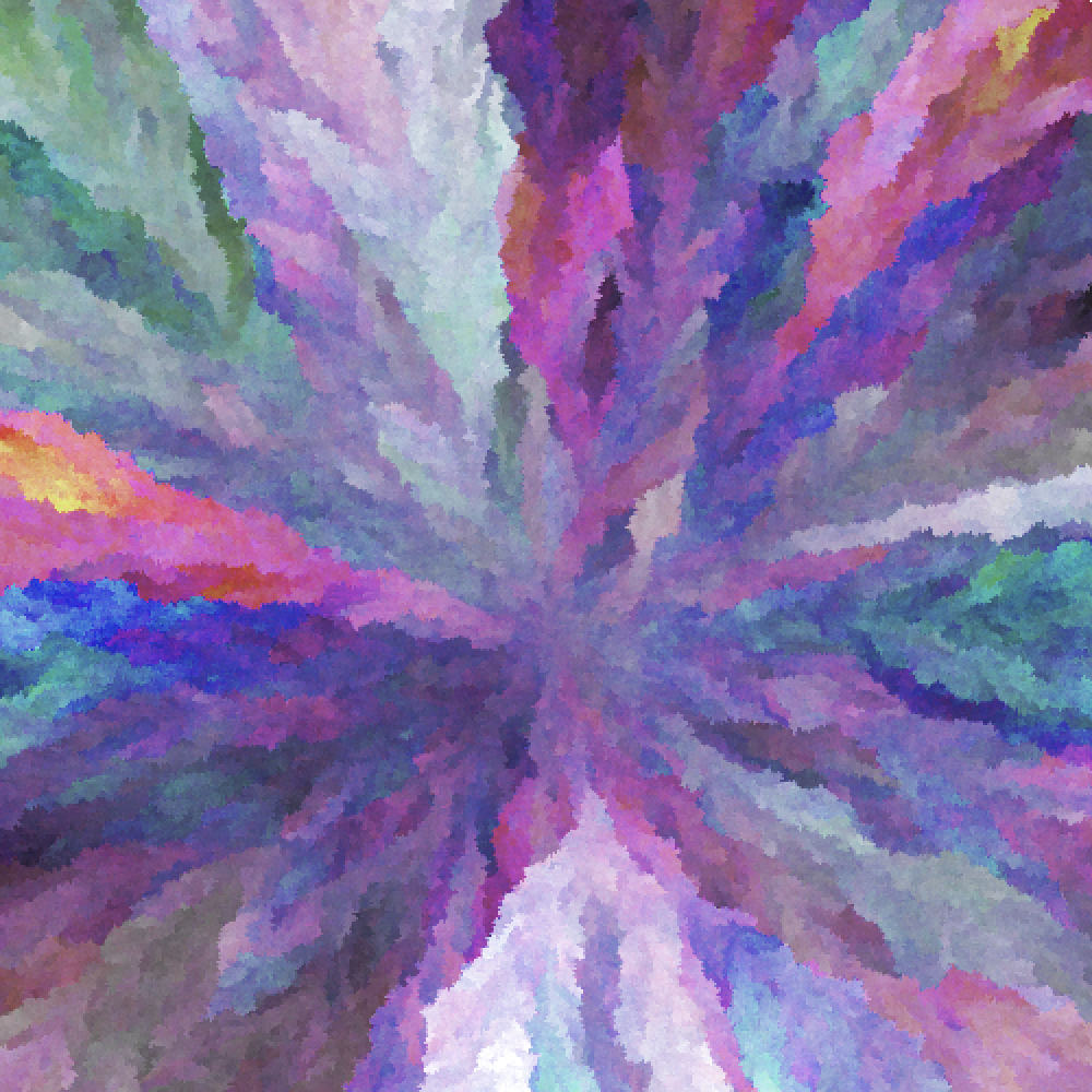 An abstract image somewhat resembling a flower, rendered in dusky purples, greens, and similar colors.