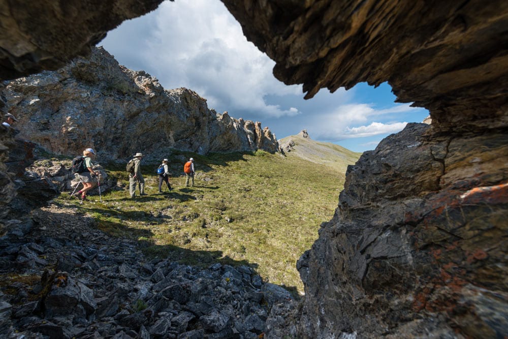 Group of people hiking, Firth River Rafting, Ivvavik National Park, Yukon Territory.