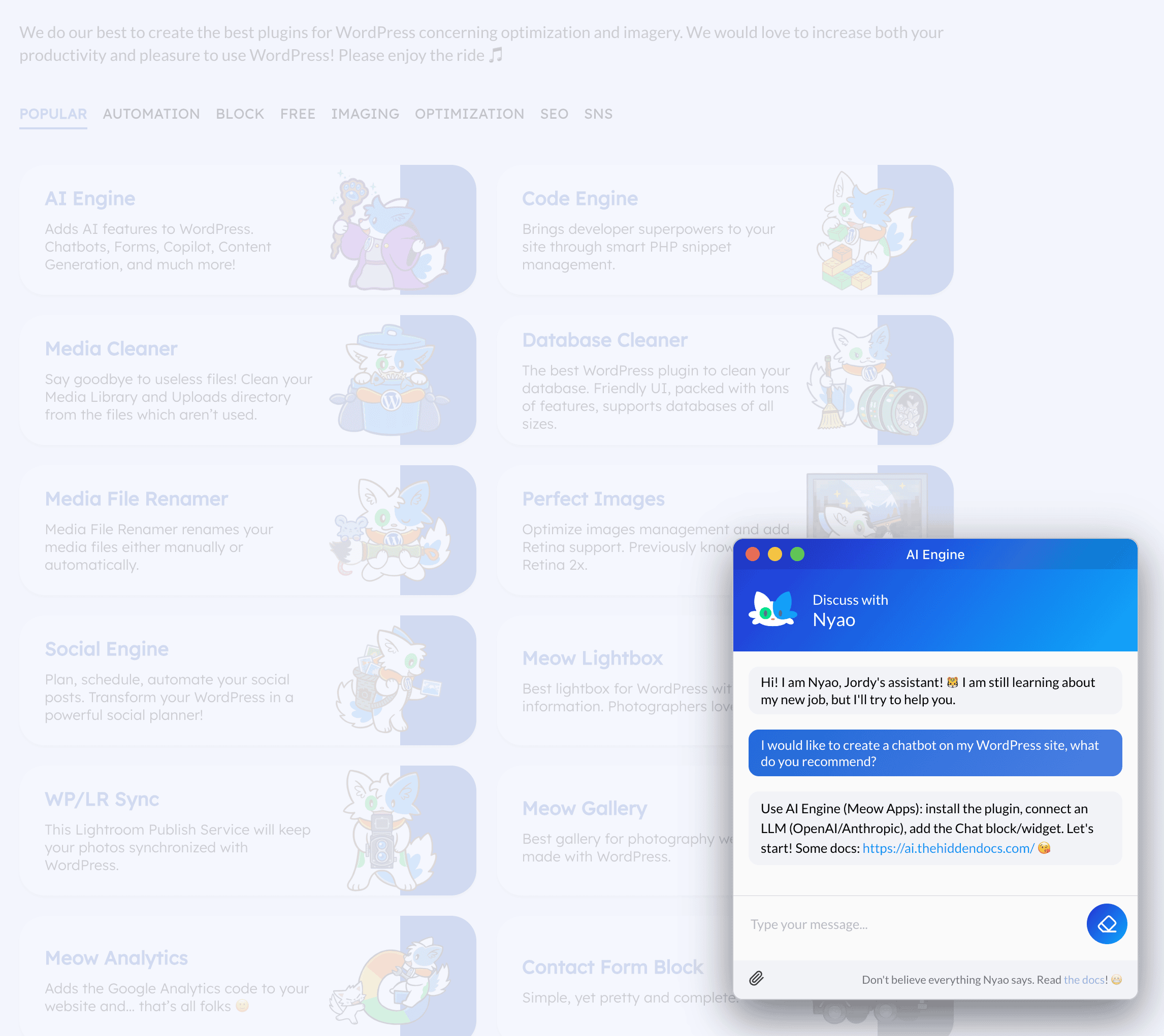 A chatbot on your site, here as a popup in the corner of a page. Give it a name, an avatar and a personality.
