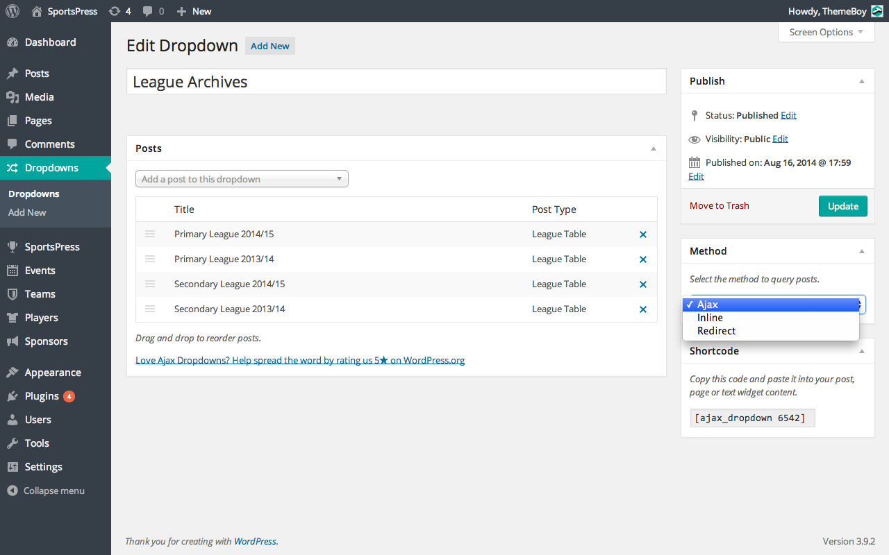 Post query method can be set to Ajax, inline, or redirect.