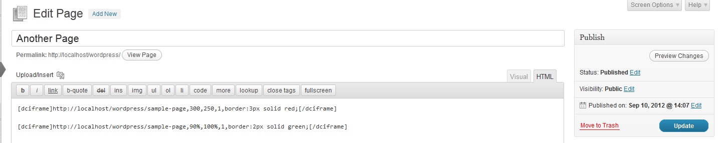 Example of IFrame Widget markup being used on a page.