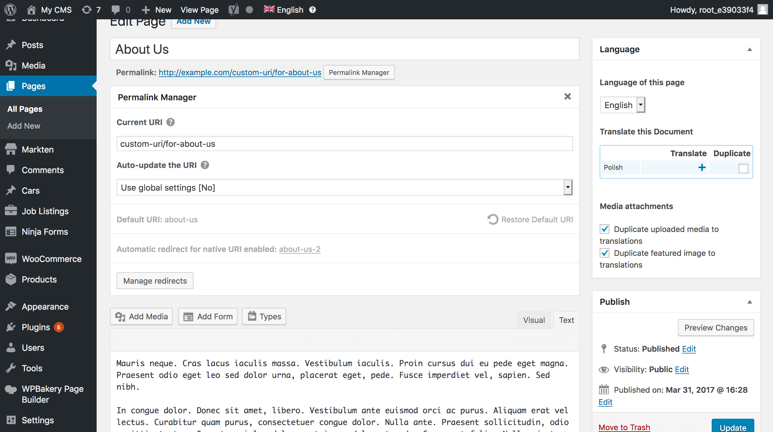 Permalink URI editor.