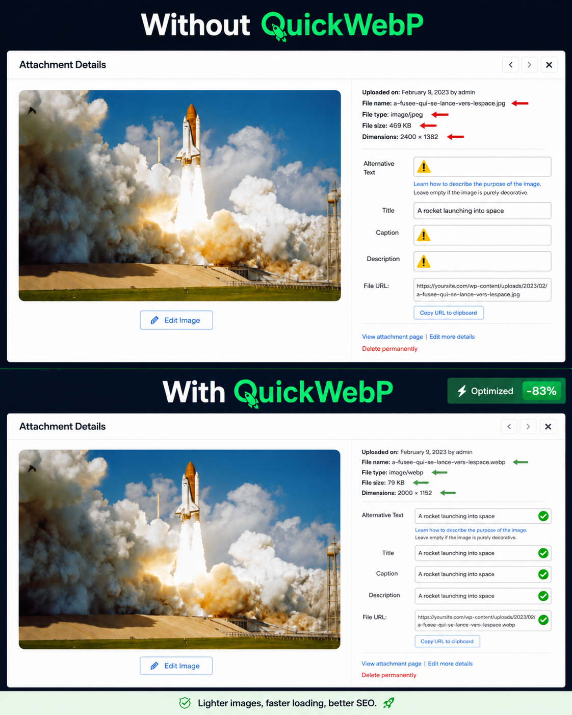 QuickWebP WebP optimization results compared with the original image
