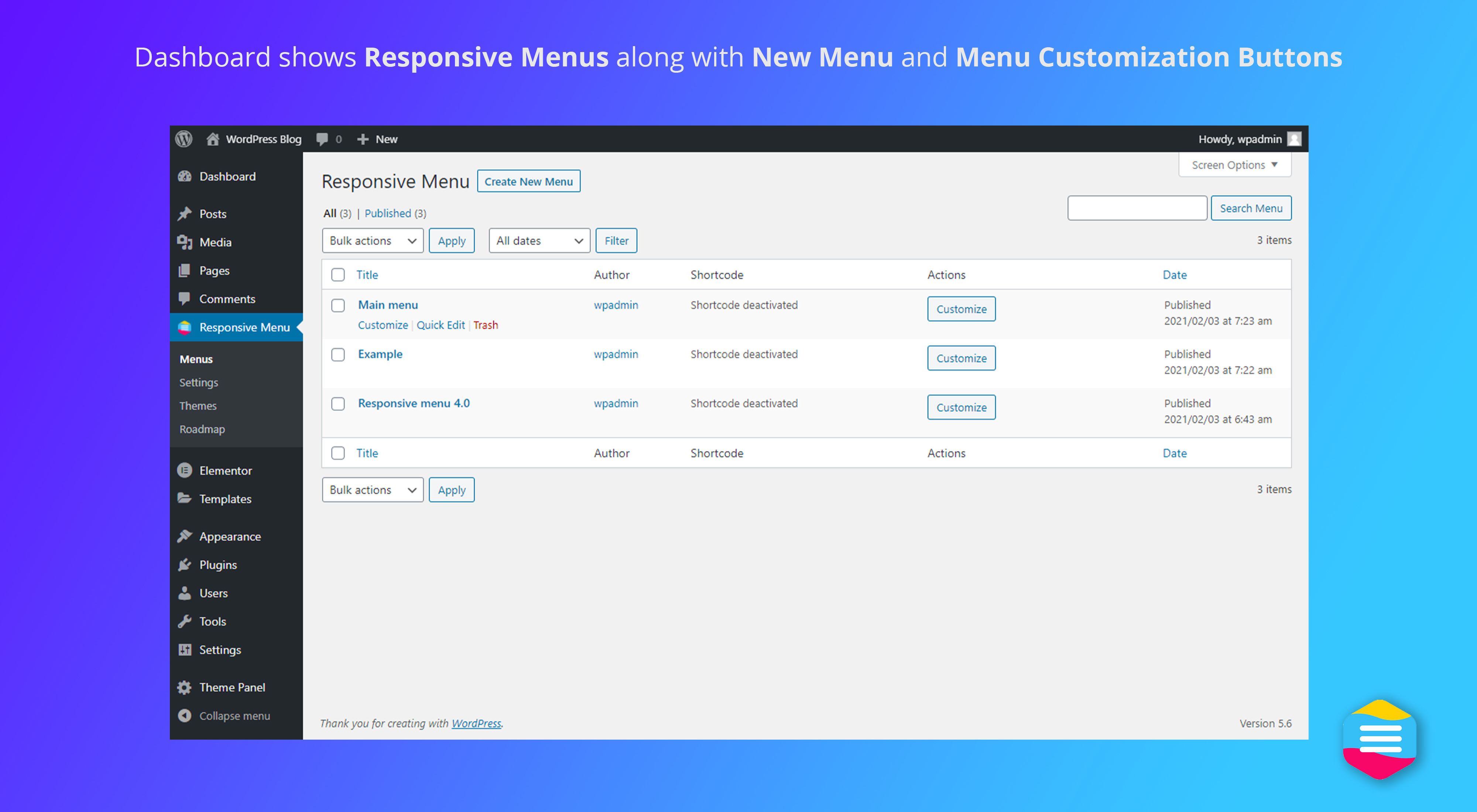 Responsive Menu dashboard — build your mobile menu in one place