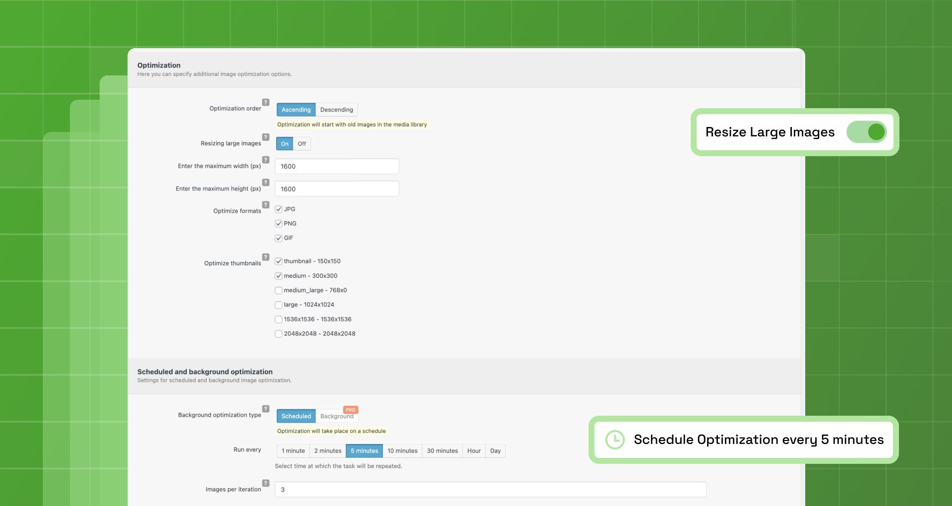 Resize Large Images & Scheduled Optimization