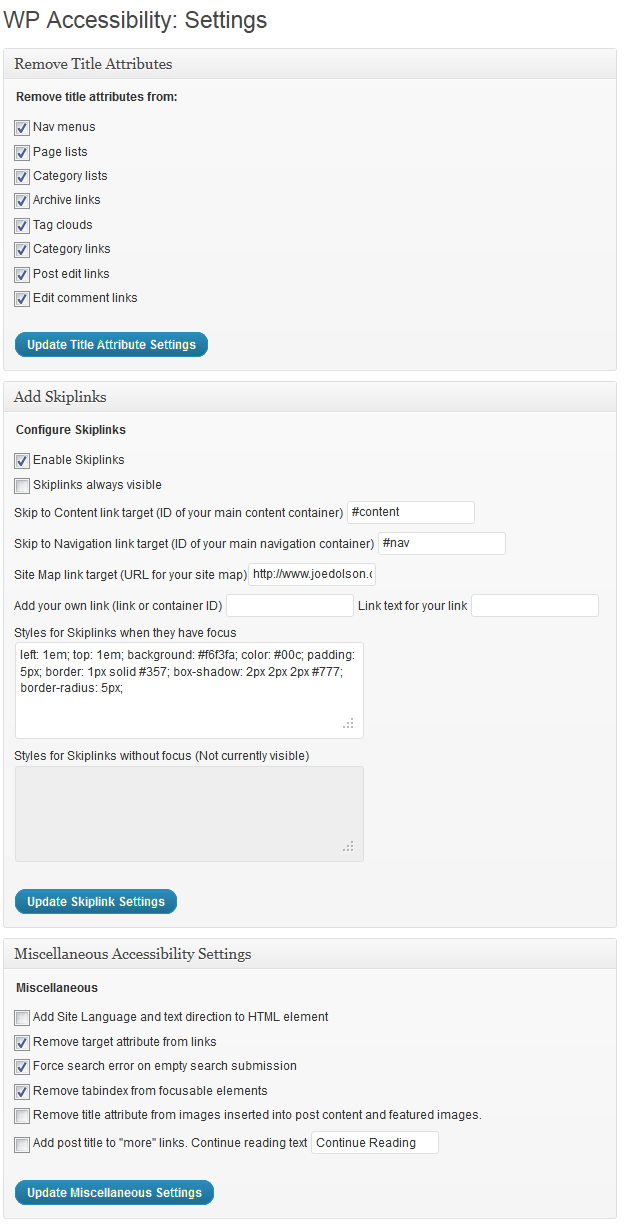 Pagina delle impostazioni
