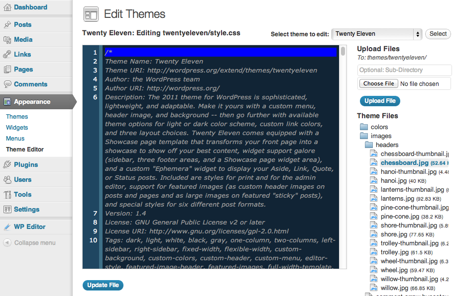 Updated theme editor with file upload enabled