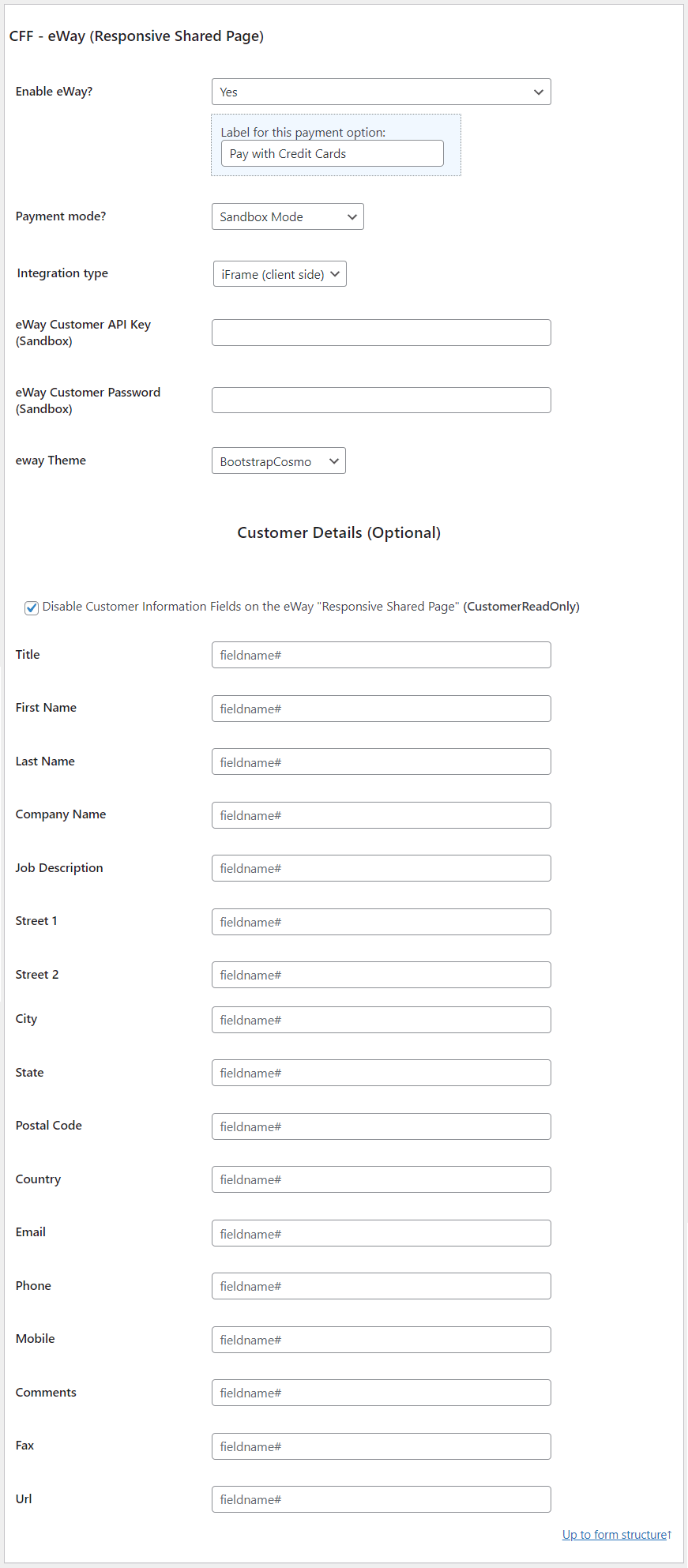 eWay form settings