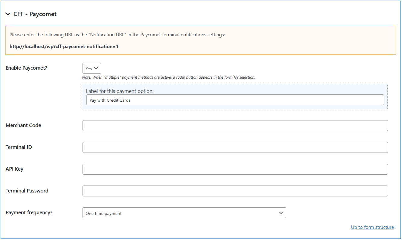 Paycomet form settings