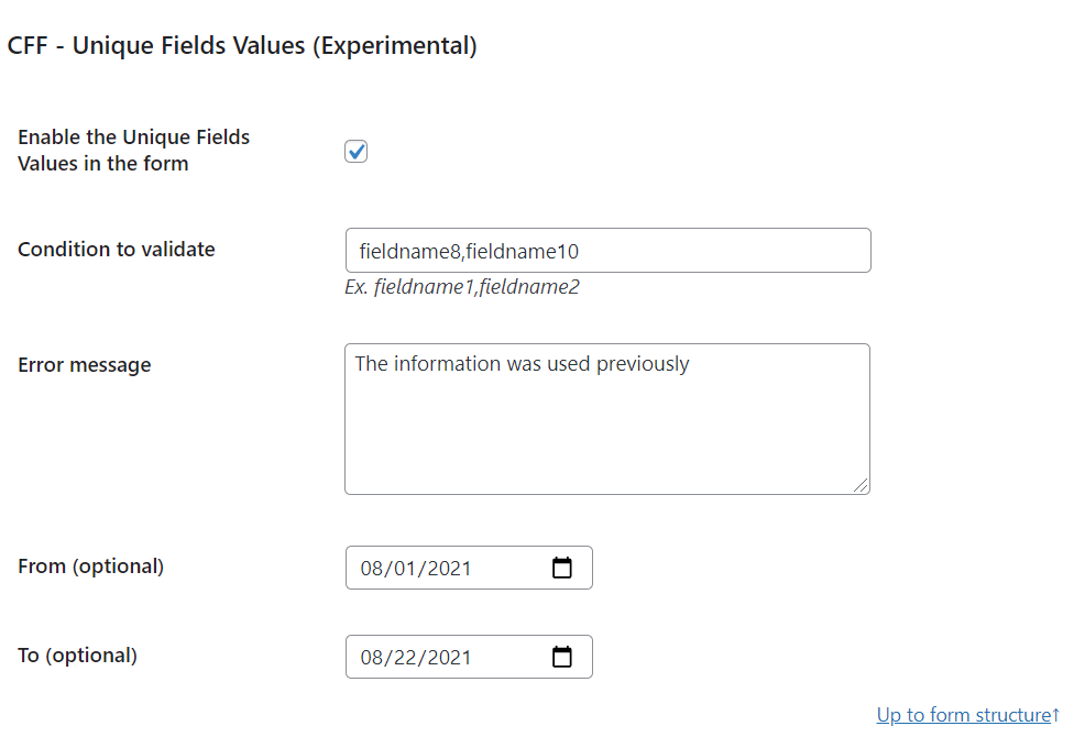 Unique Fields Values Add-on