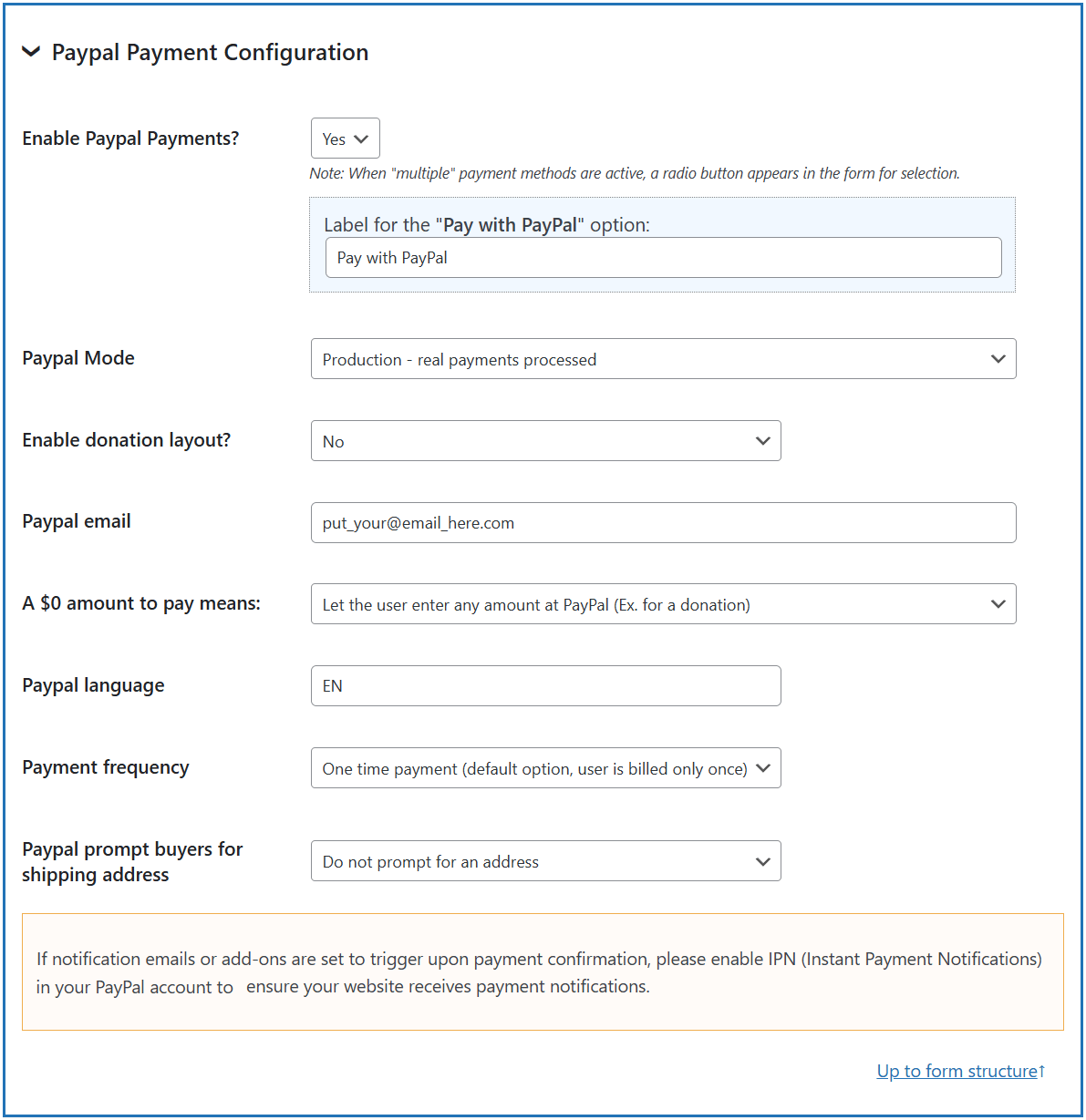 PayPal Payment Configuration